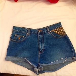 Thrifted High Wasted Army Studded Jean Shorts