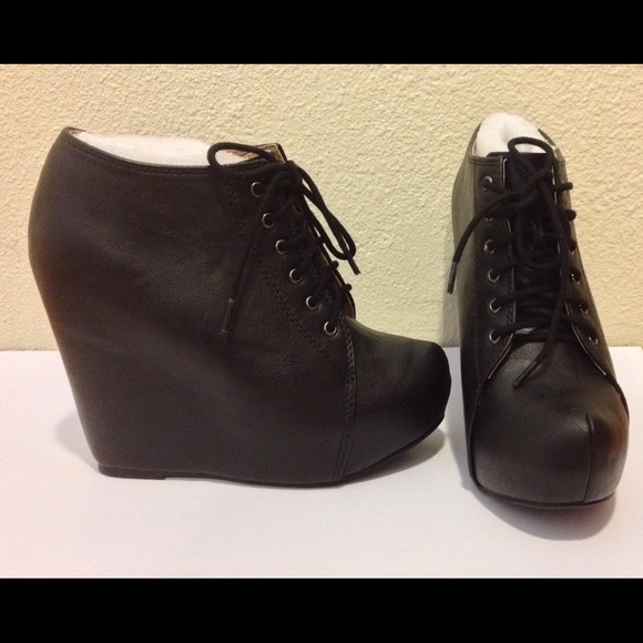 Black Platform Wedge Booties