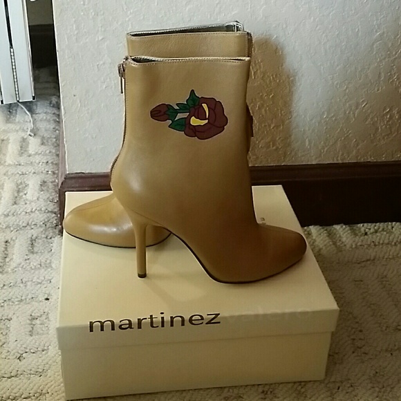 Yellow mustard booties with artsy rose design