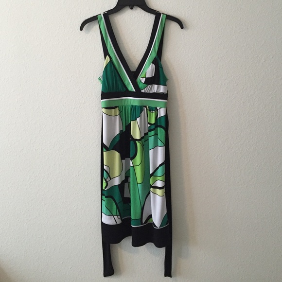 Green & Black Geometric Pattern Dress