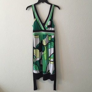 Green & Black Geometric Pattern Dress