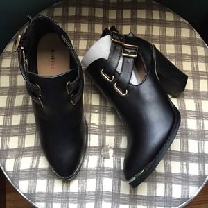 Black faux leather booties