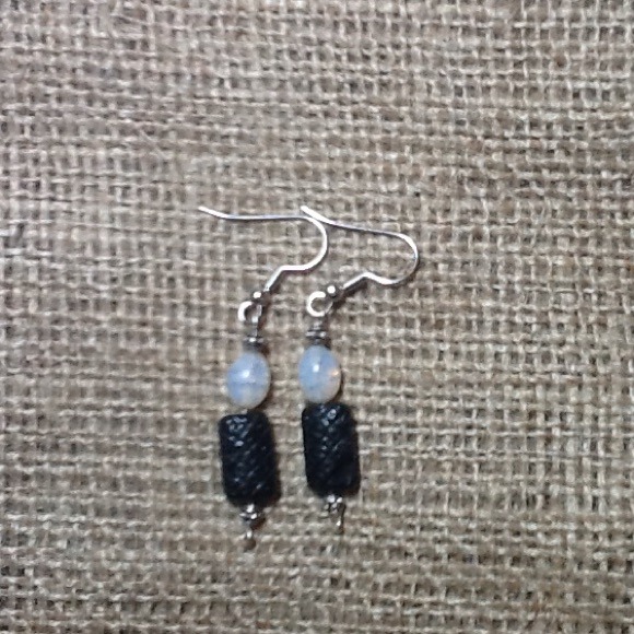 Black & white textured drop earrings
