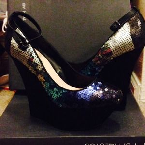 Satin And Sequin Wedges