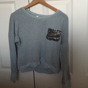 Blue Sweater with Sequined Pocket
