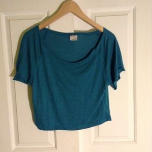 Teal Blue Loose Shoulder Crop Top