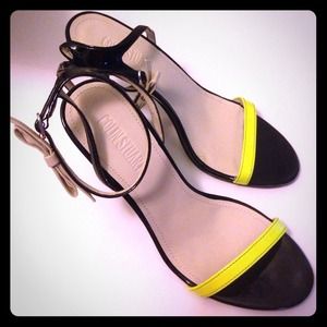 Neon Green Black Strappy Heels