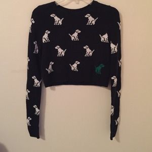 Navy Cropped Sweater with Dogs