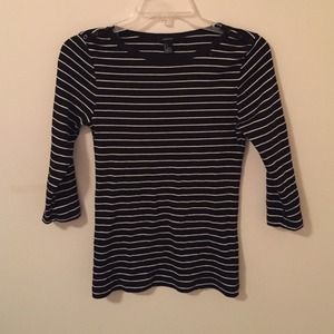 Black and White Striped Shirt with Cropped Sleeves