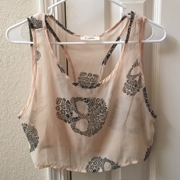 Pretty beige and black, floral sugar skull tank