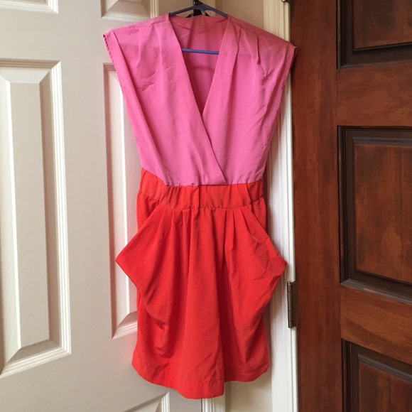 Pink and orange color block dress