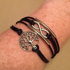 Real Leather Wrap Charm Bracelet "Tree of Life"