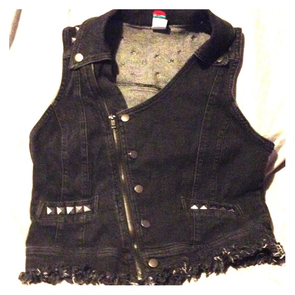 Dark jeans vest with studs