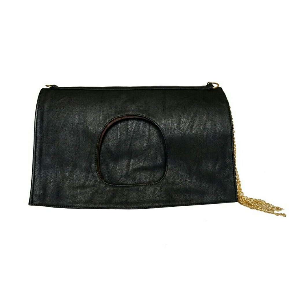 Leatherette Black Foldover Tote Crossbody NWOT