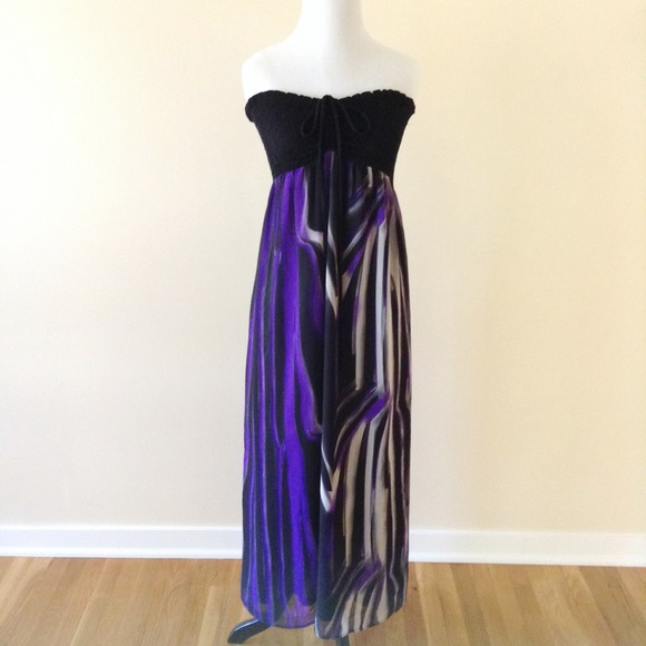 Maxi dress black and purple with tie front