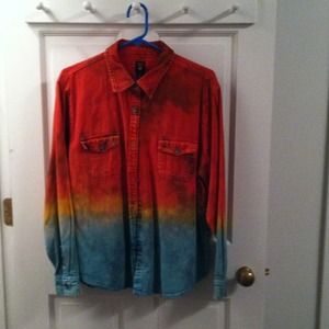 orange and blue ombré button down