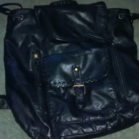 Mini black leather backpack