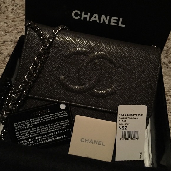 Authentic Chanel Dark Grey Caviar WOC