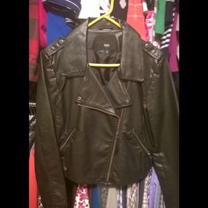 Mossimo Black Patent Leather Moto Jacket, XL