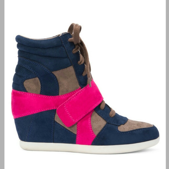 Brand New in Box- Navy/Fuchsia Sneaker Wedges