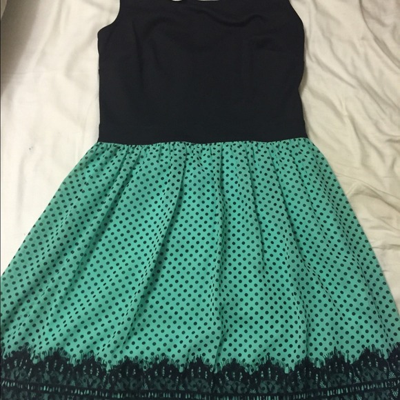 NWT! Black polka dotted turquoise dress. - Picture 4 of 4