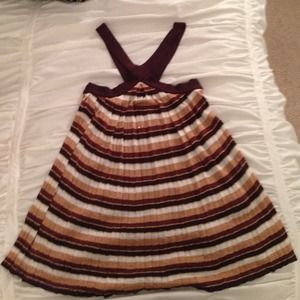 Brown/white/gold STRIPED pleated swing shirt