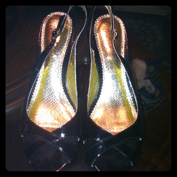 Black patent leather Sam Edelman cork wedge