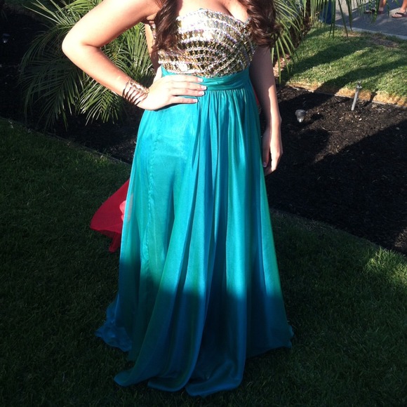 Dresses & Skirts - Turquoise/gold prom dress size 4