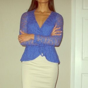 Paisley Sky blue lace tunic blouse size XS