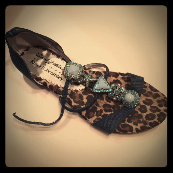 Beverly Feldman denim diamanté sandals
