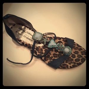 Beverly Feldman denim diamanté sandals