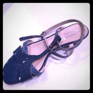 Aquatalia blue leather wedge sandals