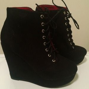 Lace up black booties