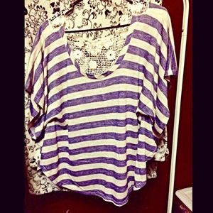Stripe Blouse w/ crochet cut out