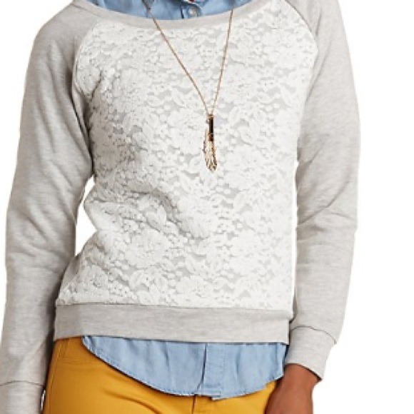 Charlotte Russe Tops - 🎉HOST PICK🎉 Gray Lace Sweatshirt Size XL