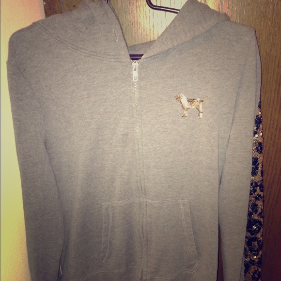 PINK sparkly leopard print grey hoodie