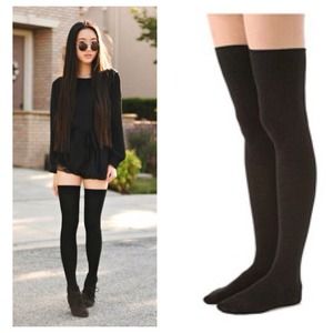 Black Cotton Over the Knee Thigh High Socks