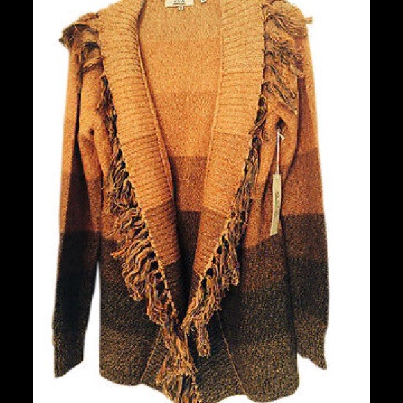 AVA Fringe Dip-Dye Fringe Open Cardigan Sweater