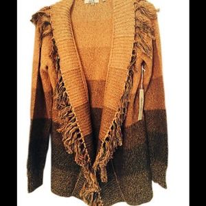 AVA Fringe Dip-Dye Fringe Open Cardigan Sweater