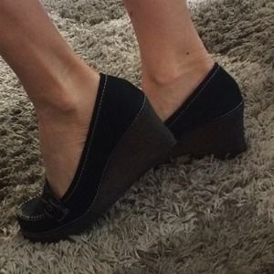 M.P.S. Black wedge slide one ladies shoe ! Size 8
