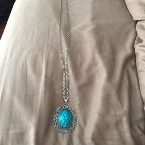 Turquoise charm on silver necklace