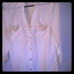 SOLD!! Creme colored button up studded shirt