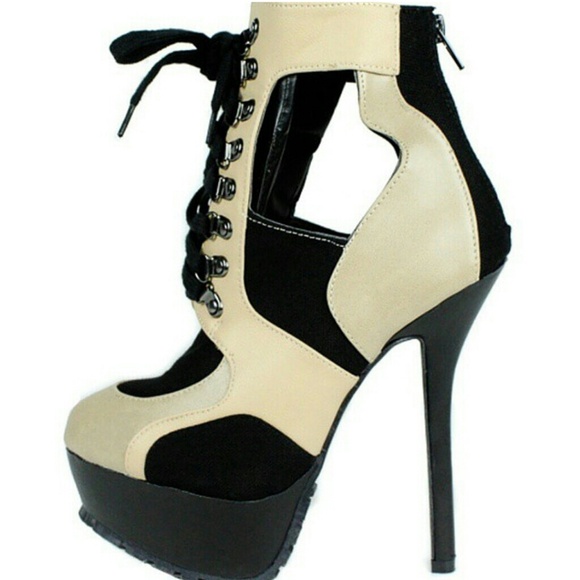 Tan and Black Cutout Booties