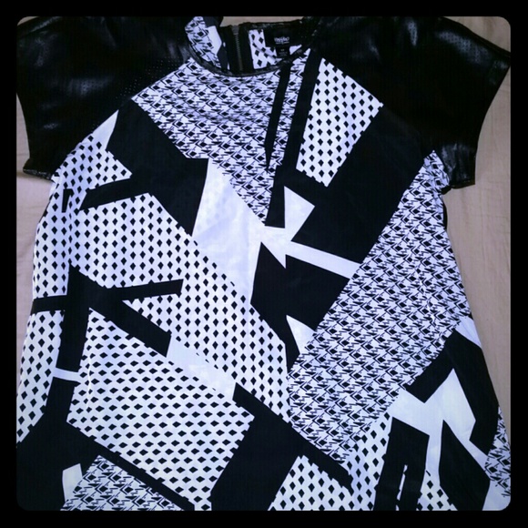 Mossimo chiffon top with leather sleeves size S