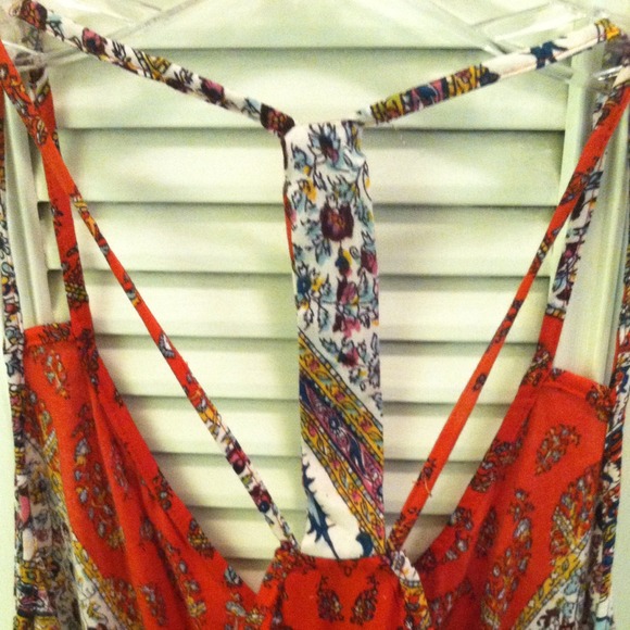 Strappy boho print knee length dress. - Picture 2 of 4