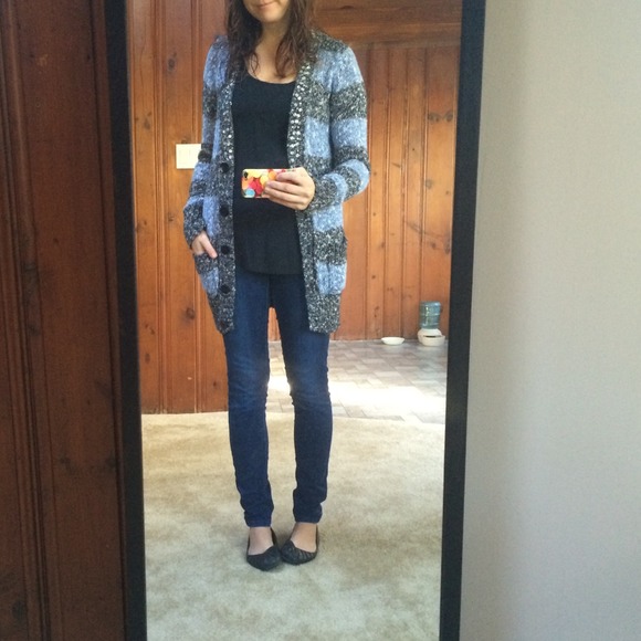 Mudd Sweaters - Long Sequined Cardigan w/ Stripes