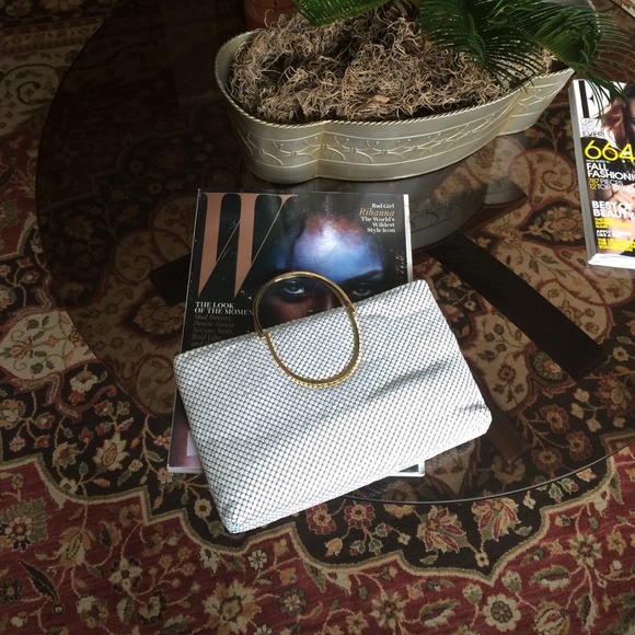 White vintage with gold handles evening clutch
