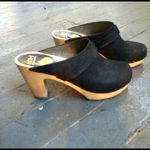 Swedish Haskins Clogs Suede Black 38 8 7.5 OOAK