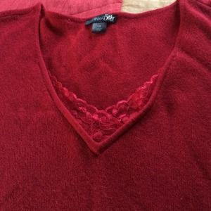 Light weight red sweater with lace