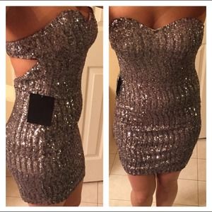NWT silver strapless party dress